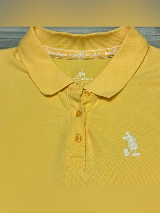 Disney Yellow Polo Women's Short Sleeve Top - Classic Collared Tee L - Picture 3 of 7